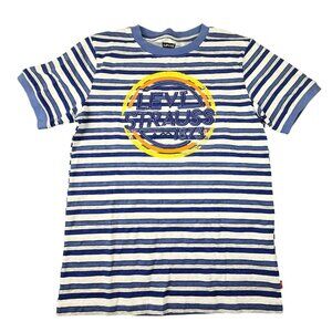 Levis Kids Striped Blue & White T-Shirt Graphic Tee Logo Print Size L (12-13 Yrs